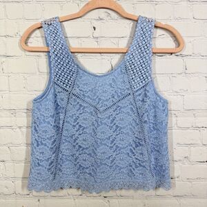 Y2K Crochet Crop Top Women SIze 8 Blue Rertro Coquette Feminine Cottage Fairy